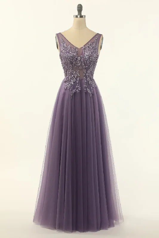 Cocktail dresses with a pleated skirt and a square necklineTulle Purple A-line Prom Dress Cocktail dresses with a pleated skirt and a square necklineTulle Purple A-line Prom Dress