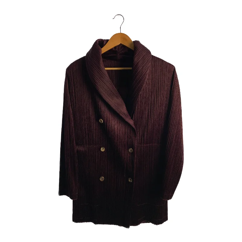 Checkered women's wool coats in a classic pattern for a timeless stylePLEATS PLEASE ISSEY MIYAKE/Jacket/Bordeaux/Polyester/PP43-JA842 Checkered women's wool coats in a classic pattern for a timeless stylePLEATS PLEASE ISSEY MIYAKE/Jacket/Bordeaux/Polyester/PP43-JA842