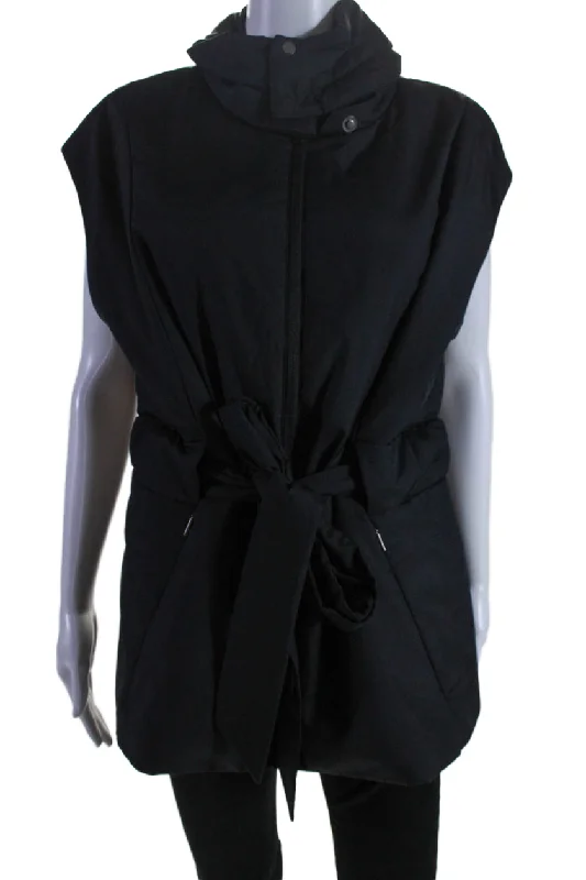 Women's knee - length wool blend coats with a fur collar for added warmthAday Womens 2 Pocket High Neck Sleeveless Zip Up City Summits Vest Black Women's knee - length wool blend coats with a fur collar for added warmthAday Womens 2 Pocket High Neck Sleeveless Zip Up City Summits Vest Black