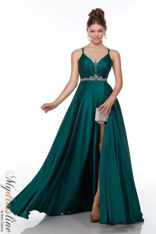 A - line formal dresses with beaded lace appliques for formal eventsAlyce 1741