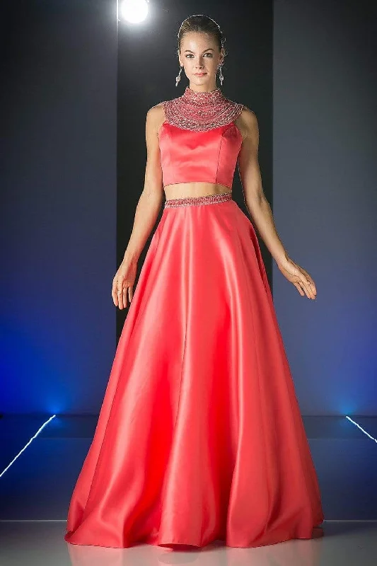 Prom dresses with lace - trimmed sleeves and empire - style waists for a flattering and vintage - inspired formal affairCinderella Divine - Beaded High Neck Two Piece Evening Gown Prom dresses with lace - trimmed sleeves and empire - style waists for a flattering and vintage - inspired formal affairCinderella Divine - Beaded High Neck Two Piece Evening Gown