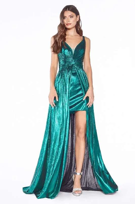 Prom dresses with geometric - cutout sleeves and flowing chiffon fabrics for a modern and airy lookCinderella Divine - CD0151 A-Line Metallic Dress with Mini Skirt Prom dresses with geometric - cutout sleeves and flowing chiffon fabrics for a modern and airy lookCinderella Divine - CD0151 A-Line Metallic Dress with Mini Skirt