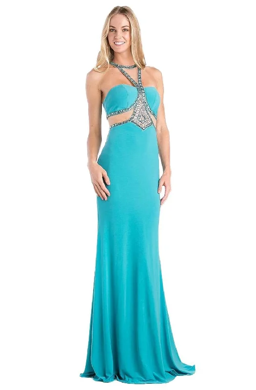 Sequined formal dresses with open backs for a sexy prom styleCinderella Divine - CP812 Jeweled Sheer Midriff Sheath Gown Sequined formal dresses with open backs for a sexy prom styleCinderella Divine - CP812 Jeweled Sheer Midriff Sheath Gown