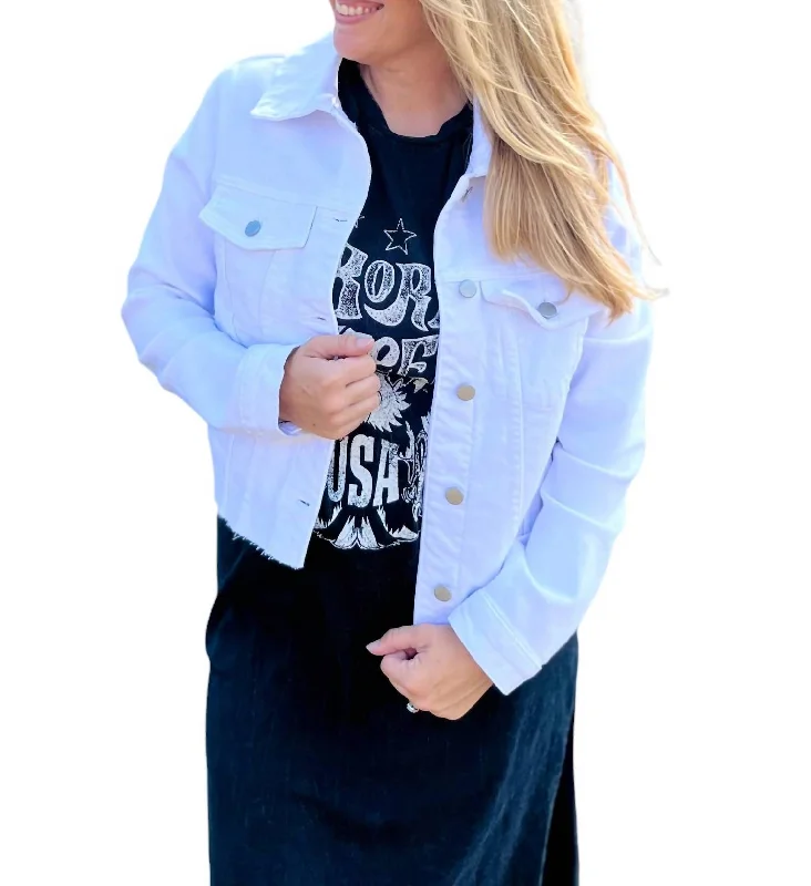 Women's cropped leather coats with silver studs for an edgy lookClean Jacket With Fray In White Women's cropped leather coats with silver studs for an edgy lookClean Jacket With Fray In White