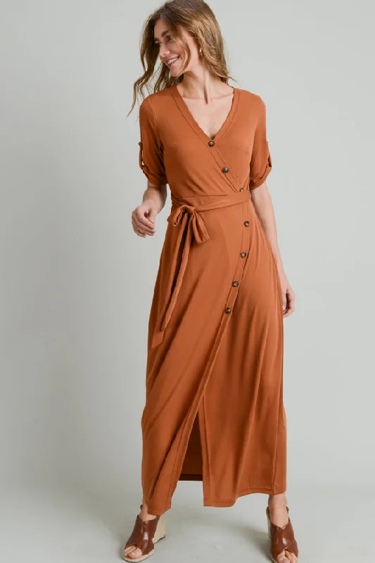 Solid - colored bodycon dress for a classic appearanceShort Sleeve Button Long Dress Solid - colored bodycon dress for a classic appearanceShort Sleeve Button Long Dress