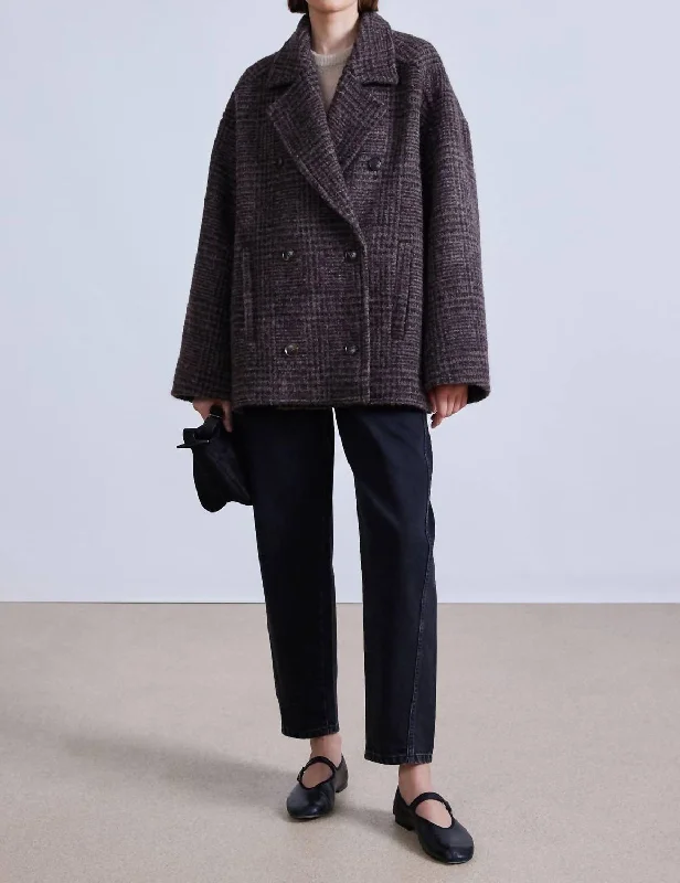 Women's longline double - breasted camel coats for a sophisticated lookDowntown Peacoat In Herring Plaid