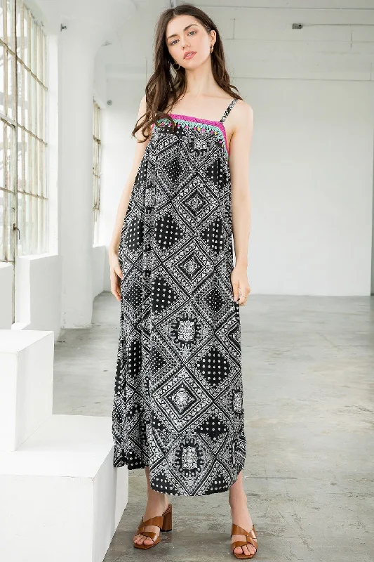 Bodycon dress for a music festival​Embroidered Bandana Print Midi Dress
