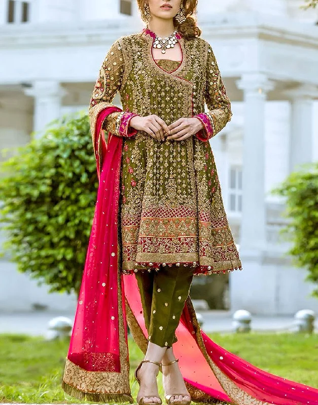 A - line party dresses with a floral print for spring eventsHeavy Embroidered Chiffon Bridal Dress with Embroidered Silk Trouser (DZ12501) A - line party dresses with a floral print for spring eventsHeavy Embroidered Chiffon Bridal Dress with Embroidered Silk Trouser (DZ12501)
