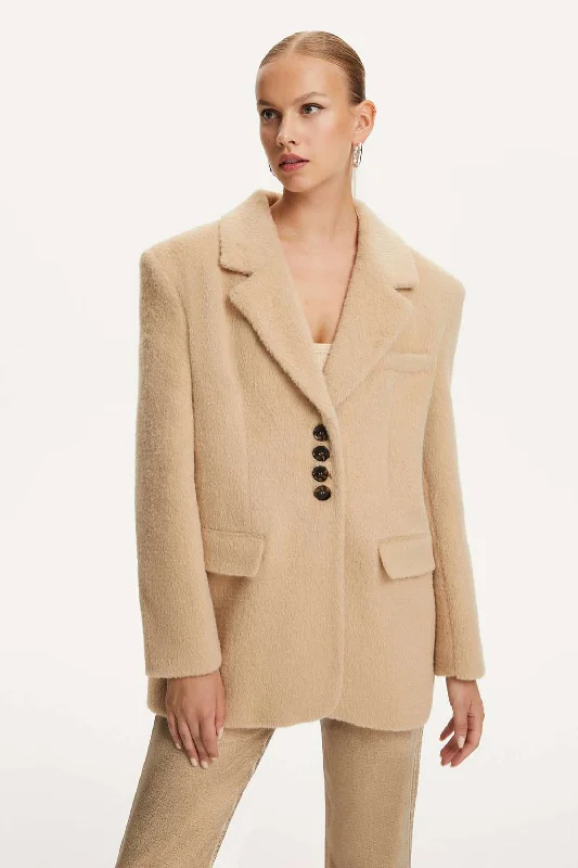 Women's longline double - breasted camel coats for a sophisticated lookFaux Fur Double-Breasted Jacket