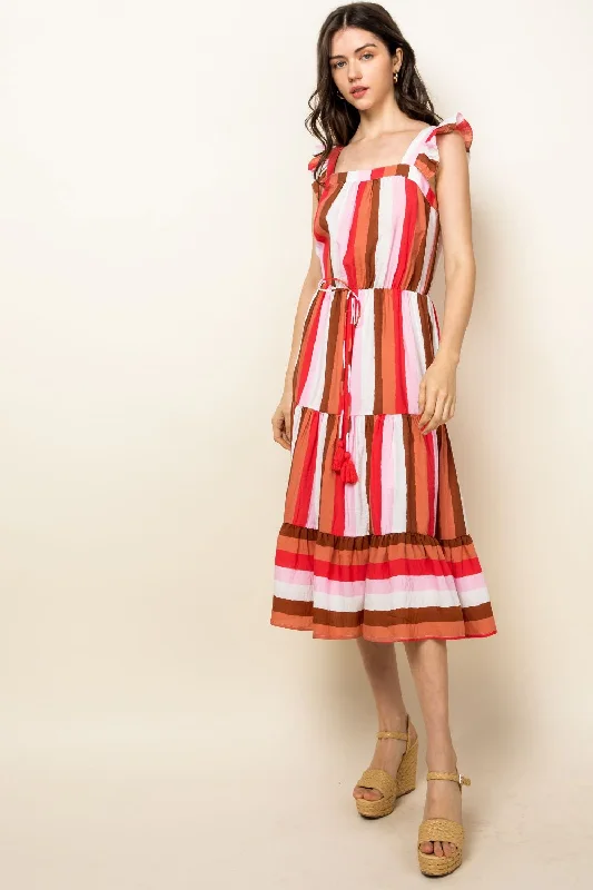 Bodycon dress with a pleated bodice​Flutter Mixed Print Midi Dress