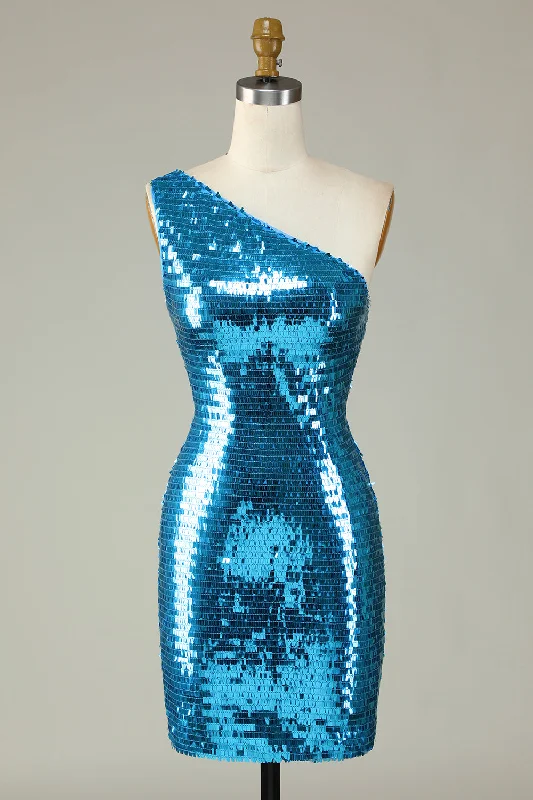 Party dresses with a geometric pattern for a contemporary lookGlitter Royal Blue One Shoulder Sequins Tight Party Dress Party dresses with a geometric pattern for a contemporary lookGlitter Royal Blue One Shoulder Sequins Tight Party Dress