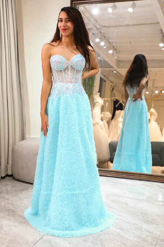 Formal dresses with asymmetric ruffled hems and high - low designs for a fashion - forward and dynamic appearanceLight Blue Sheath Long Corset Prom Dress Formal dresses with asymmetric ruffled hems and high - low designs for a fashion - forward and dynamic appearanceLight Blue Sheath Long Corset Prom Dress