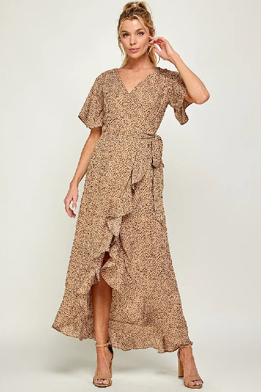 Bodycon dress with a ruched design for added texture​Long Animal Print Maxi Dress