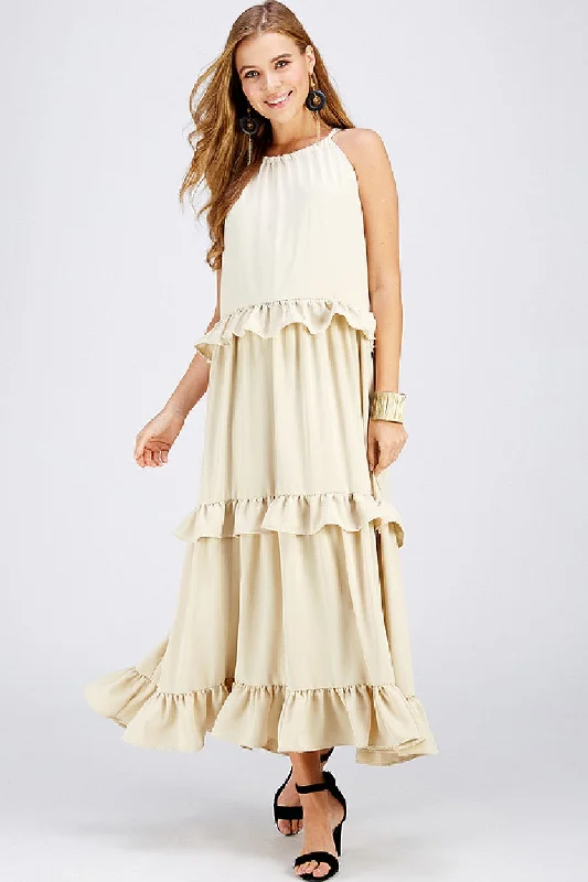 Bodycon dress in a neon color for a vibrant appearanceLong Halter Neck Ruffled Maxi Dress Bodycon dress in a neon color for a vibrant appearanceLong Halter Neck Ruffled Maxi Dress