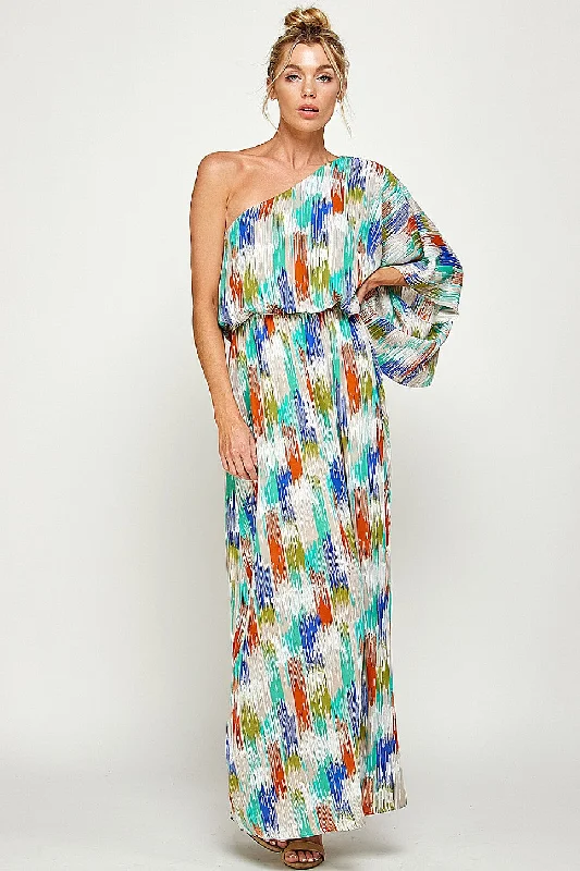 Bodycon dress made of stretchy spandex for comfortLong One Shoulder Brushed Print Maxi Dress Bodycon dress made of stretchy spandex for comfortLong One Shoulder Brushed Print Maxi Dress