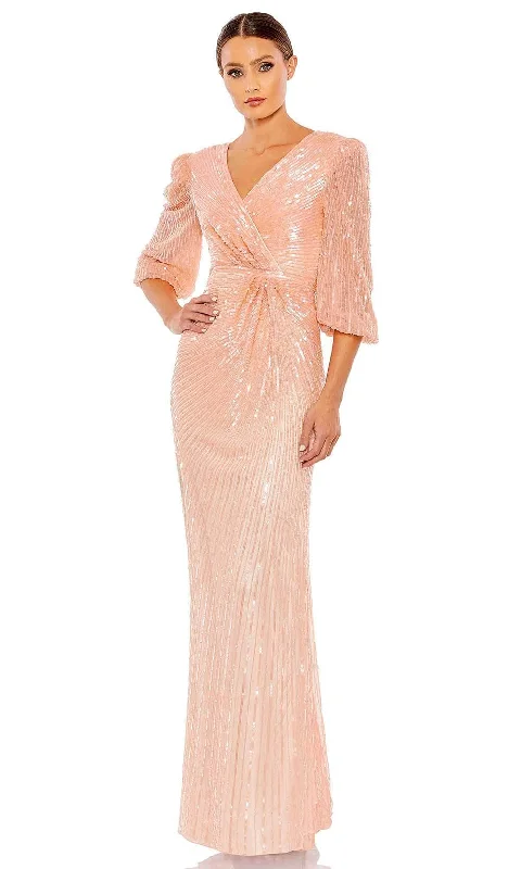 Formal dresses with halter necks and lace - up backs for a stylish promMac Duggal 5614 - Faux Wrap Sequined Evening Dress
