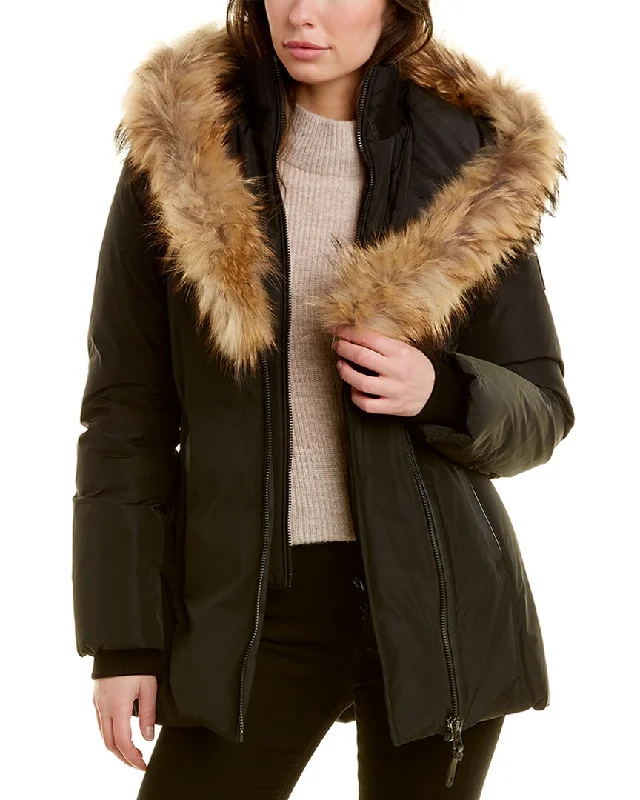 Women's cropped leather coats with silver studs for an edgy lookMackage Adali Hooded Leather-Trim Jacket Women's cropped leather coats with silver studs for an edgy lookMackage Adali Hooded Leather-Trim Jacket