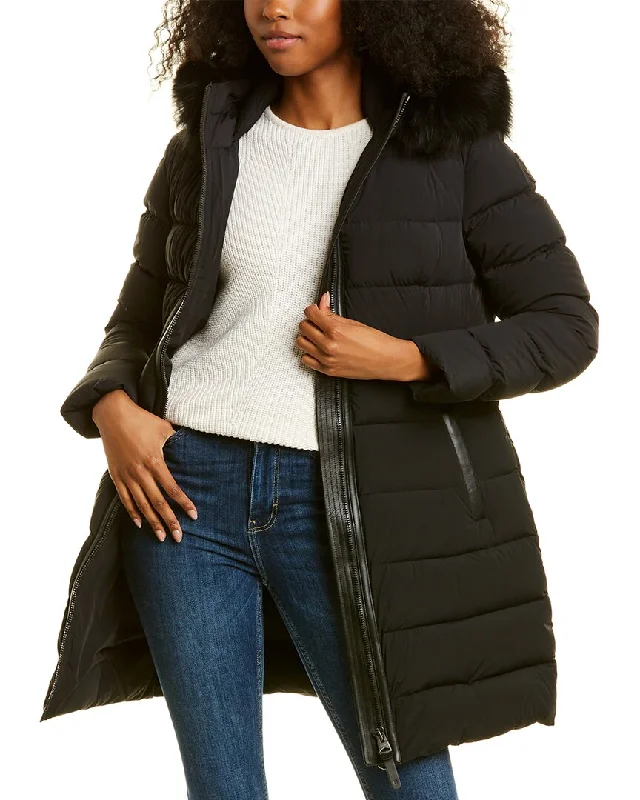 Embroidered women's cotton coats in a bohemian pattern for a unique designMackage Calla Leather-Trim Down Coat Embroidered women's cotton coats in a bohemian pattern for a unique designMackage Calla Leather-Trim Down Coat