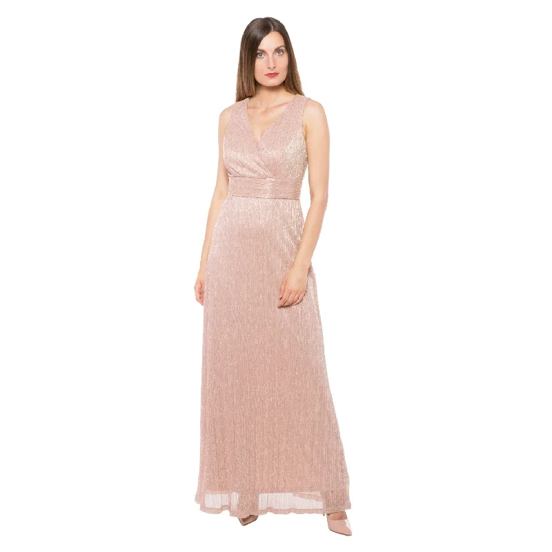 Bodycon dress with a halter neck​Marina  Long Pleated Metallic Waist Shirring Dress