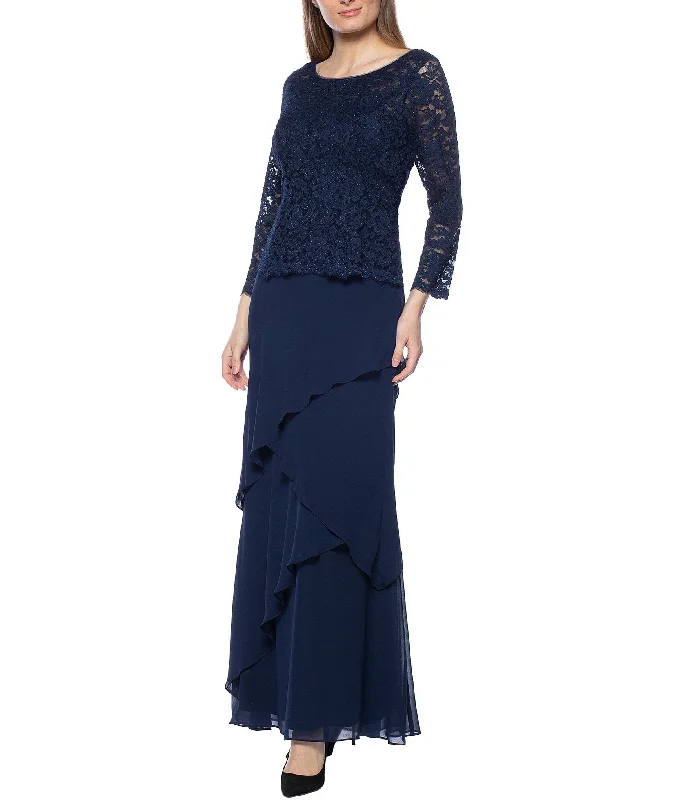 Bodycon dress in a neon color for a vibrant appearance​Marina Long Two Piece Formal Lace Tier Dress