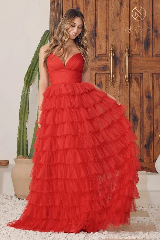 Bodycon dress with a cut - out detail for a sexy appealNox Anabel R1240 Long Spaghetti Strap Ruffled Tulle Prom Dress Bodycon dress with a cut - out detail for a sexy appealNox Anabel R1240 Long Spaghetti Strap Ruffled Tulle Prom Dress