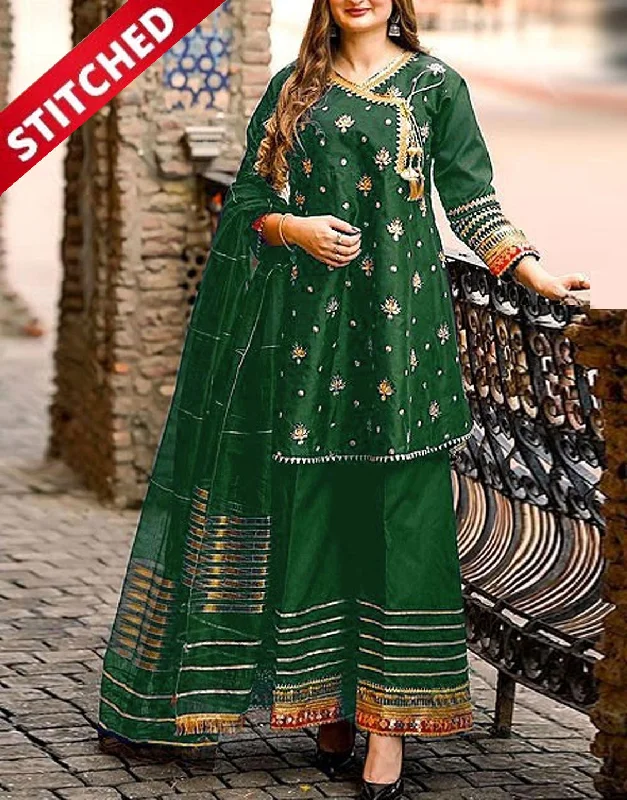 Retro - style party dresses inspired by the 1920s - 1980s​Ready-to-Wear Angrakha Style Embroidered Raw Silk Party Wear Dress 2024 (DZ16917)