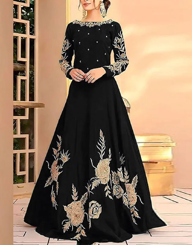 Party dresses with a fringed detail for a fun and dynamic styleReadymade Embroidered Black Shamoz Silk Maxi (DZ15325) Party dresses with a fringed detail for a fun and dynamic styleReadymade Embroidered Black Shamoz Silk Maxi (DZ15325)