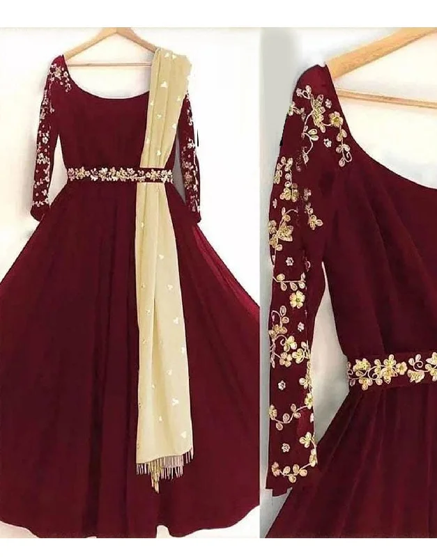 Party dresses with a pom - pom trim for a fun and festive touchReadymade Embroidered Shamoz Silk Maxi with Net Dupatta (DZ17190) Party dresses with a pom - pom trim for a fun and festive touchReadymade Embroidered Shamoz Silk Maxi with Net Dupatta (DZ17190)