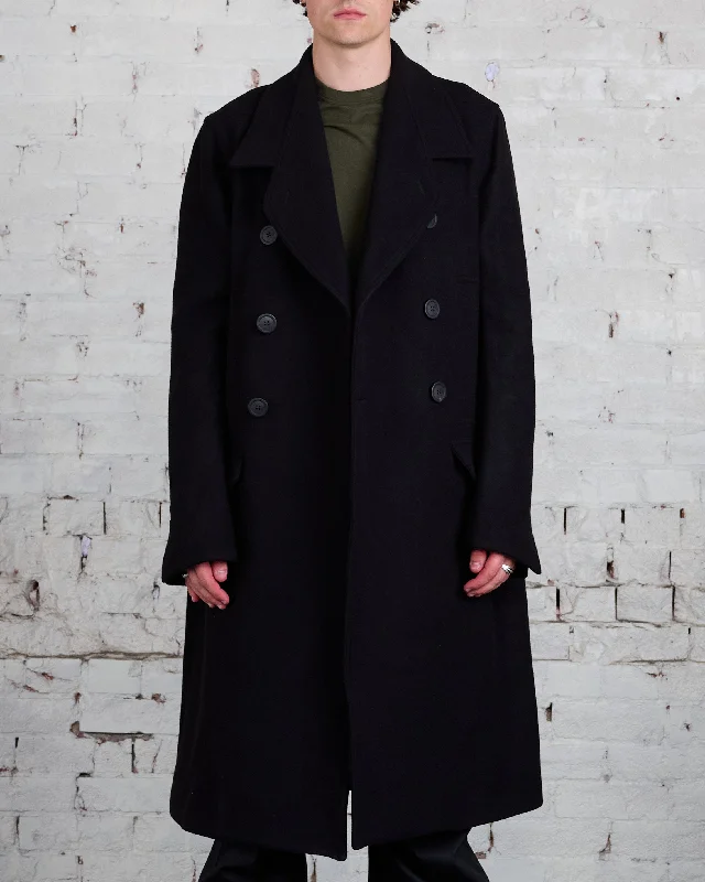 Women's long - sleeve wool coats in a houndstooth pattern for a classic charmRick Owens Officer Coat Melton Black Women's long - sleeve wool coats in a houndstooth pattern for a classic charmRick Owens Officer Coat Melton Black