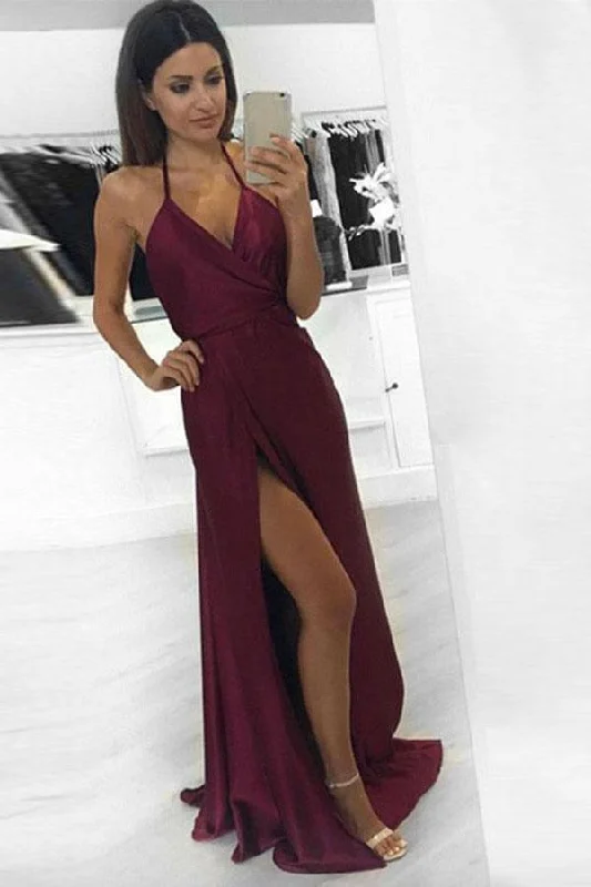 Empire - waist party dresses to accentuate the waistlineSexy A-line Halter Burgundy Long Prom Dress Formal Evening Dress PG401 Empire - waist party dresses to accentuate the waistlineSexy A-line Halter Burgundy Long Prom Dress Formal Evening Dress PG401