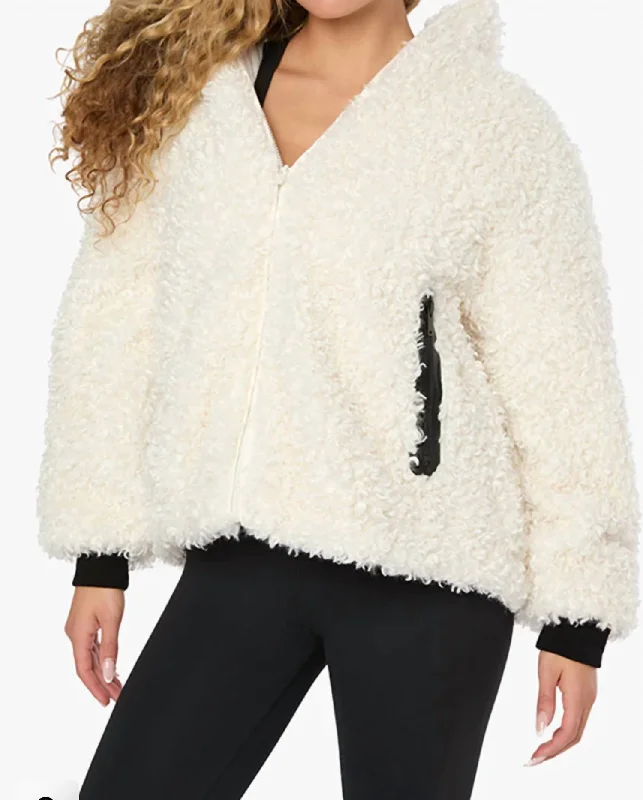 Hooded women's puffer coats in neon colors for high - visibility sportsSherpa Hooded Jacket In Ivory Hooded women's puffer coats in neon colors for high - visibility sportsSherpa Hooded Jacket In Ivory