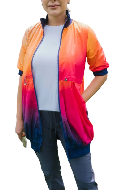 Women's longline double - breasted camel coats for a sophisticated lookShort Sleeve Athletic Jacket In Sunset Ombre Women's longline double - breasted camel coats for a sophisticated lookShort Sleeve Athletic Jacket In Sunset Ombre