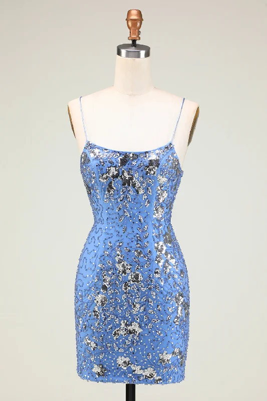 Party dresses with a unique neckline, like a sweetheart or square neckSparkly Blue Beaded Sequins Backless Tight Party Dress Party dresses with a unique neckline, like a sweetheart or square neckSparkly Blue Beaded Sequins Backless Tight Party Dress