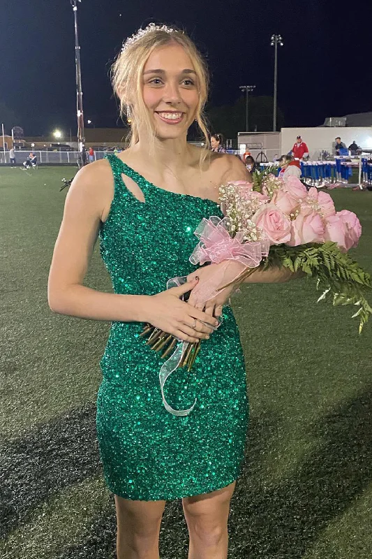 Party dresses with a denim material for a casual yet stylish lookSparkly Green One Shoulder Sequins Party Dress Party dresses with a denim material for a casual yet stylish lookSparkly Green One Shoulder Sequins Party Dress