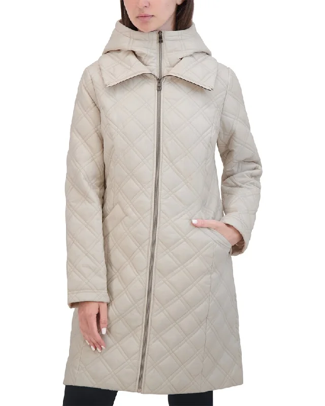 Women's cropped leather coats with silver studs for an edgy lookTahari Taffeta Coat