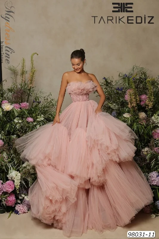 Formal dresses with fringe - trimmed sleeves and wrap - around styles for a bohemian - inspired formal eventTarik Ediz 98031 Formal dresses with fringe - trimmed sleeves and wrap - around styles for a bohemian - inspired formal eventTarik Ediz 98031