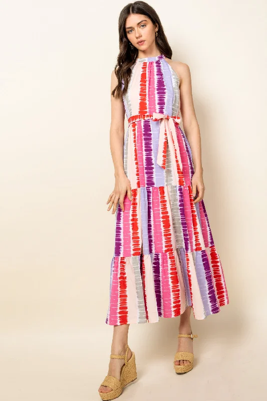 Bodycon dress with a belted waist for a defined figure​Tie Dye Tiered Maxi Dress
