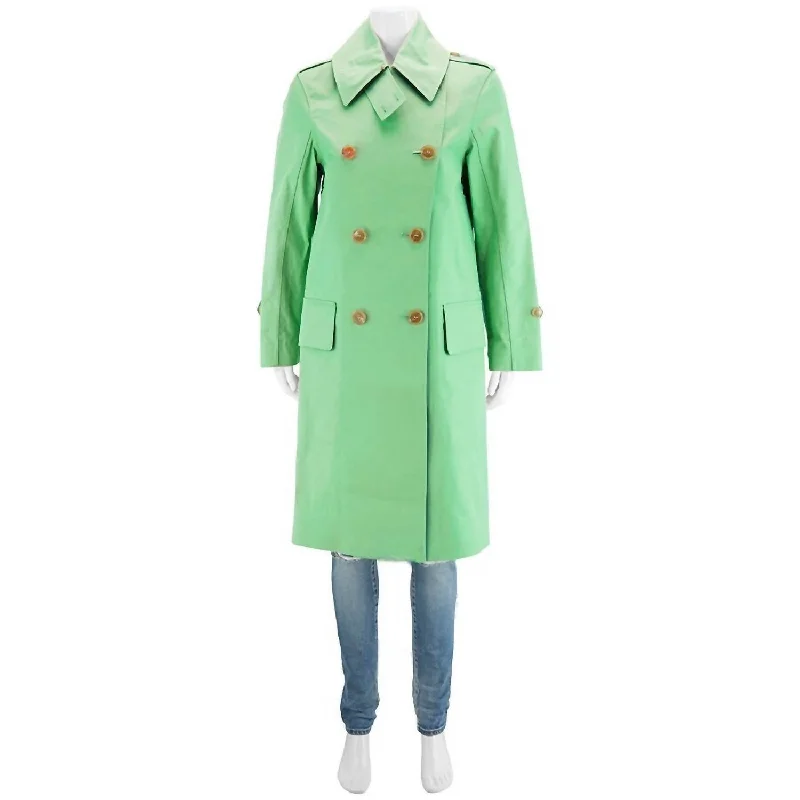 Women's pea coats with brass buttons for a nautical - inspired styleWomen's Double Breasted Trench Coat In Bright Pigment Green Women's pea coats with brass buttons for a nautical - inspired styleWomen's Double Breasted Trench Coat In Bright Pigment Green