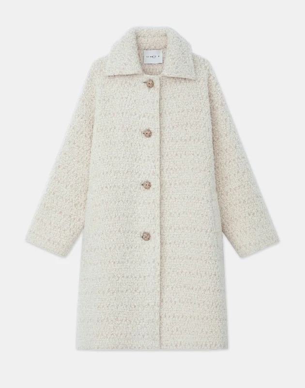 Women's longline double - breasted camel coats for a sophisticated lookWool-Cotton Boucl?? Oversized Coat
