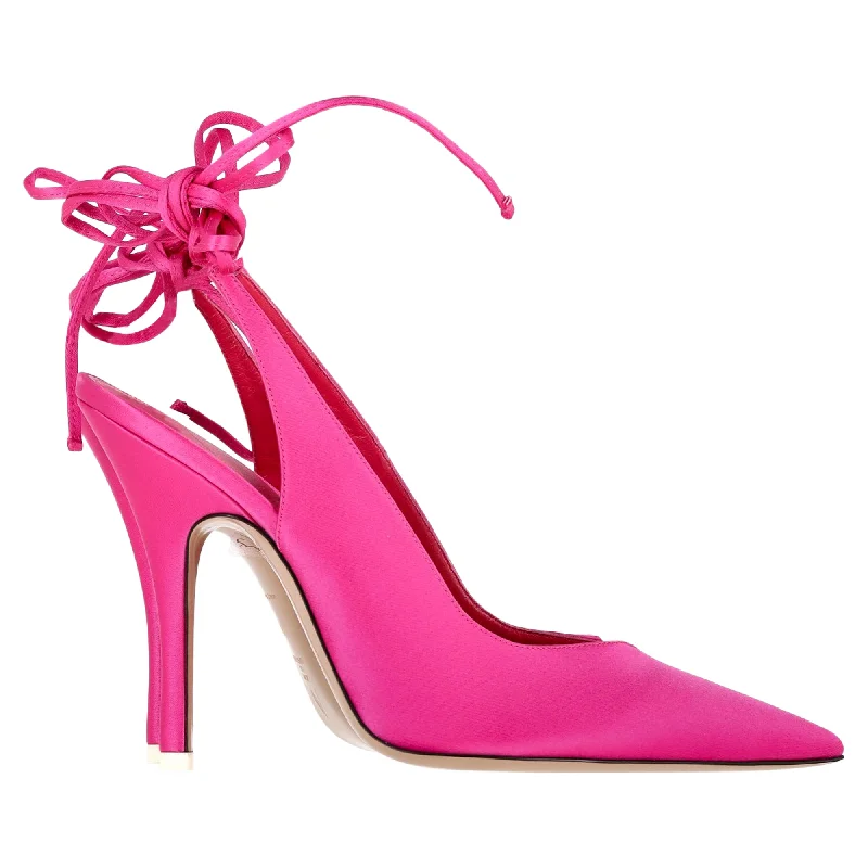 Women's Velvet Bow - Embellished Mules in Pink for a Sweet and Girly OutfitThe Attico Venus Slingback Heels in Pink Satin
