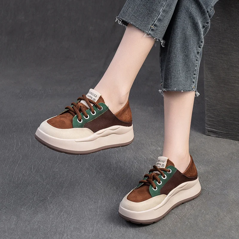 Women's casual platform shoes for added heightWomen Soft Leather Flat Thick Soled Casual Shoes