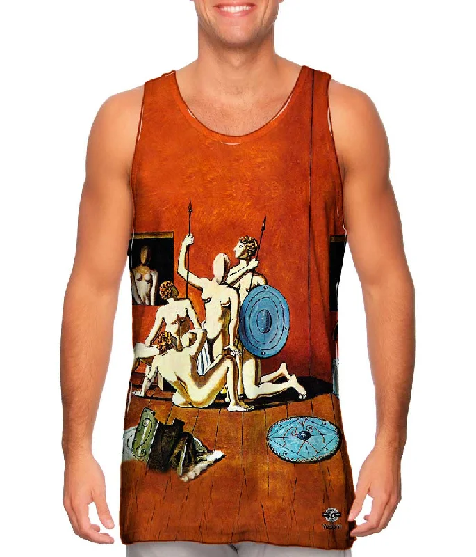 Plus Size Women's Ruffled Hem Tank Tops with Floral PrintsGiorgio De Chirico - "Gladiators" Plus Size Women's Ruffled Hem Tank Tops with Floral PrintsGiorgio De Chirico - "Gladiators"
