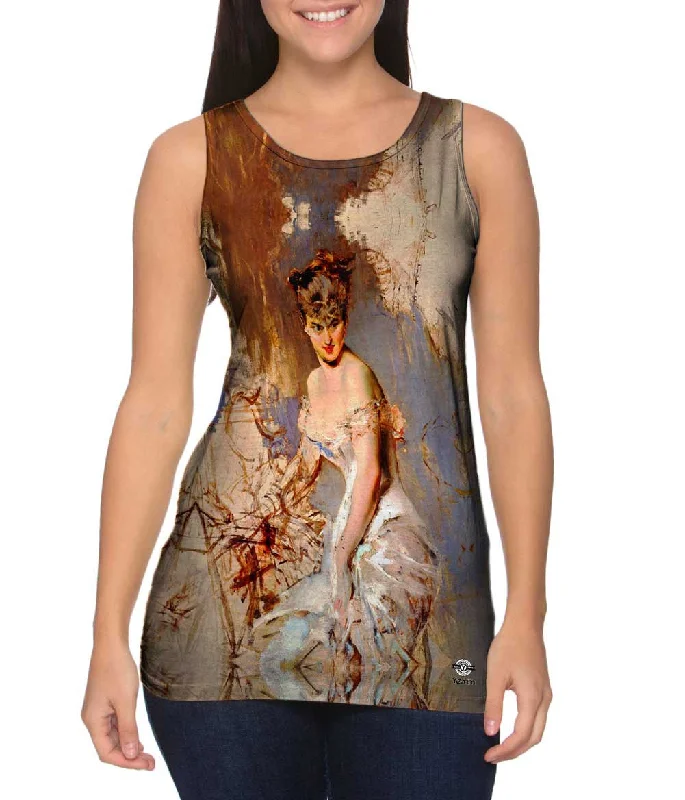 Mock Neck Women's Performance Tank Tops for CyclingGiovanni Boldini - "Portrait of Alice Regnault" (1880) Mock Neck Women's Performance Tank Tops for CyclingGiovanni Boldini - "Portrait of Alice Regnault" (1880)