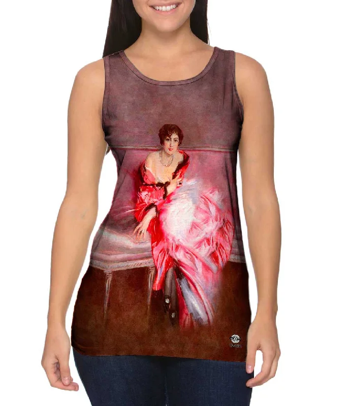 High - Neck Women's Silk Blend Tank Tops for a Luxurious FeelGiovanni Boldini - "Portrait Of Madame Juillard In Red" (1912) High - Neck Women's Silk Blend Tank Tops for a Luxurious FeelGiovanni Boldini - "Portrait Of Madame Juillard In Red" (1912)