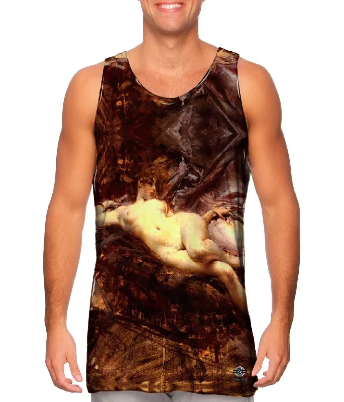 Plus Size Women's Ruffled Hem Tank Tops with Floral PrintsGiovanni Boldini - "Reclining Nude" (1930) Plus Size Women's Ruffled Hem Tank Tops with Floral PrintsGiovanni Boldini - "Reclining Nude" (1930)