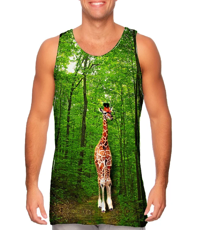 Plus Size Women's Glitter - Trimmed Tank Tops for Party NightsGiraffe Lost In The Forest