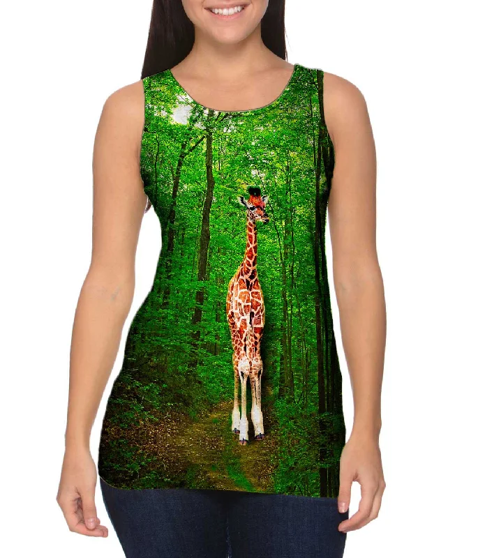 Women's Longline Tank Tops with Abstract PrintsGiraffe Lost In The Forest