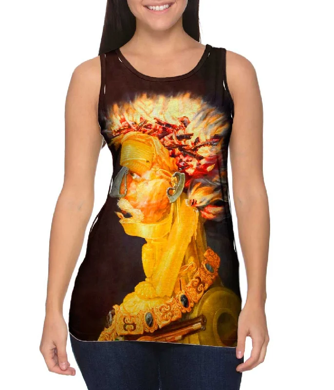 Plus Size Women's Ruffled Hem Tank Tops with Floral PrintsGiuseppe Arcimboldo - "Fire" (1566) Plus Size Women's Ruffled Hem Tank Tops with Floral PrintsGiuseppe Arcimboldo - "Fire" (1566)