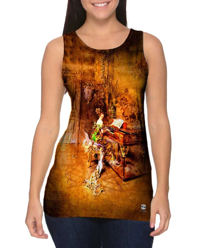 High - Neck Women's Silk Blend Tank Tops for a Luxurious FeelGivanni Boldini - "The Lady Pianist" High - Neck Women's Silk Blend Tank Tops for a Luxurious FeelGivanni Boldini - "The Lady Pianist"