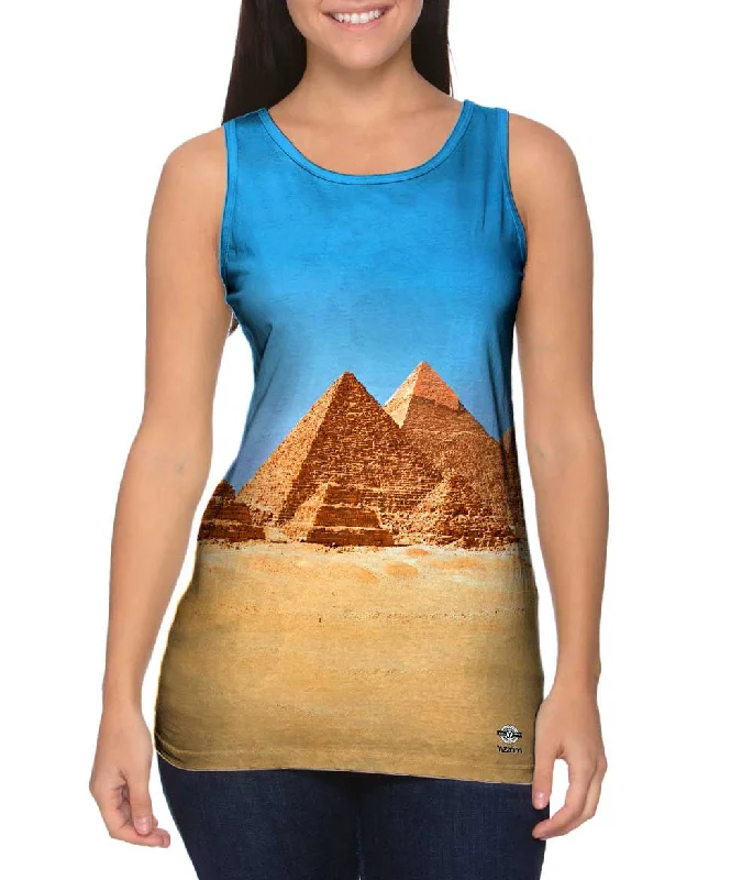 Plus Size Women's Glitter - Trimmed Tank Tops for Party NightsGizah Pyramids Sunrise Plus Size Women's Glitter - Trimmed Tank Tops for Party NightsGizah Pyramids Sunrise